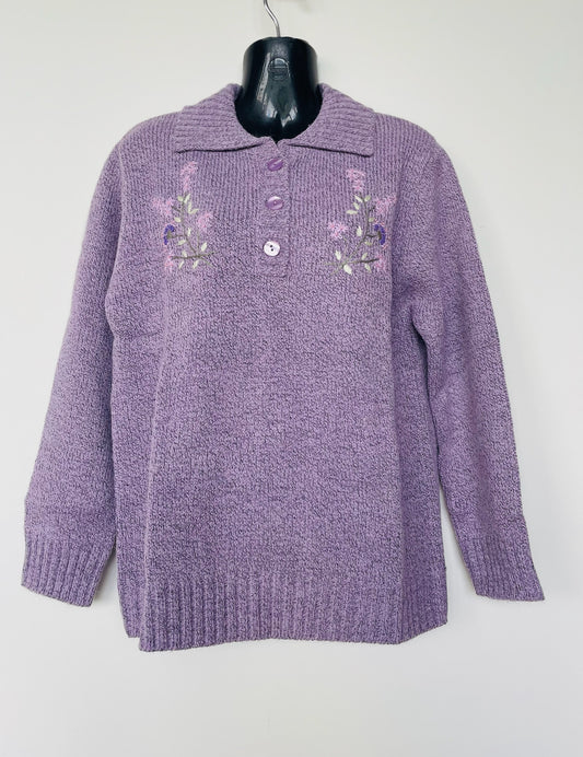 Collared Floral Purple Sweater