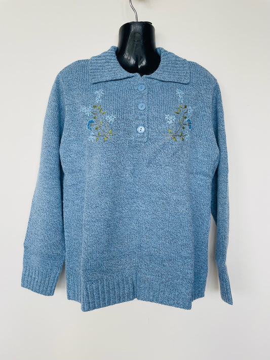 Collared Floral Blue Sweater
