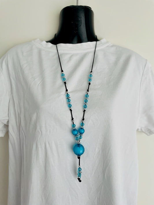 Light Blue Beaded Necklace with Black String